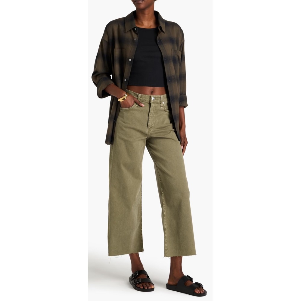 Rag & Bone Womens Andi High Rise Ankle Wide Leg Jeans Green Frayed Minimalist 26